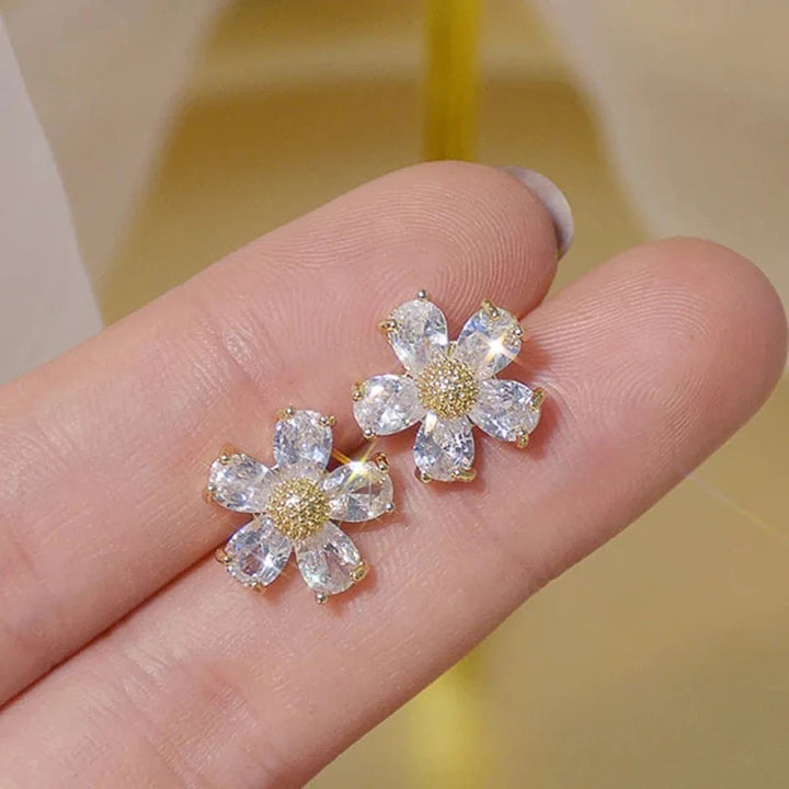 chic flower earrings with cubic zirconia