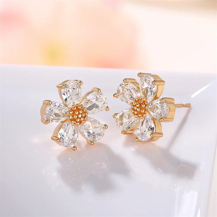 chic flower earrings with cubic zirconia