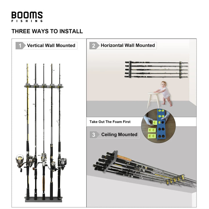 HOLDER FOR FISHING ROD, UP TO 10 HORIZONTAL AND VERTICAL RODS